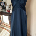 BCBG Max Azria Navy Satin Halter Evening Gown Size 6 Maxi Dress BodiceFormal Photo 0