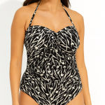 Liz Claiborne  Black and Cream Patterned One-Piece Swimsuit Photo 0