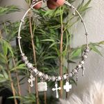 One of a kind unique 2000s Silver tone cross choker necklace heart charm Photo 2