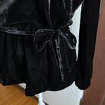 J.CREW | Black Velvet Faux Wrap Tie Waist V Neck Top Blouson Sleeves | Size 8 Photo 4