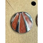 Vintage 80's Retro Metal & enamel Rust Fashion Circle Stud Earrings 1in Brown Photo 3