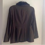 Jones New York Brown long sleeve button up suit, jacket removable fur mob wife Photo 7