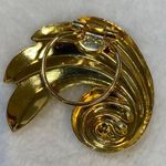 Vintage Jeri Lou Scarf Clip 2 Inch Gold Color Metal Blue Stone Setting Photo 7