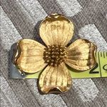Trifari Crown Golden Tone 1960’s Vintage Floral Dogwood Blossom Brooch Pin Photo 3