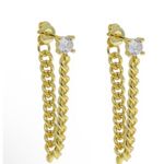 Boutique Solitaire Curb Chain Drop Front Back Earrings | 18k Yellow Gold‎ Filled Photo 1