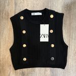 ZARA Black Sleeveless Knit Top with Gold Buttons Photo 0