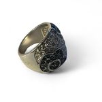 Statement Cocktail Ring Gold Tone + pavé Black & Clear Crystal Floral Design 7 Photo 2