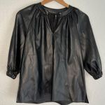 Versona NEW Faux Leather Black Top 1/2 Sleeve Small Mobwife Fall Boss Chic Photo 0