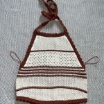 PacSun  Kendall and Kylie White Brown Stripe Crochet Crop Halter Top Sz M Photo 0