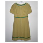 American Vintage OOAK Vintage 60s mod tweed yellow dress, blue green trim fringe hem Medium Photo 2