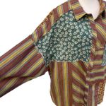 Oli & Hali Button Up Shirt XL Brown Striped Patchwork Slouchy Daisy Boho Gypsy Photo 3