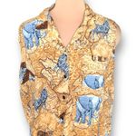 Vintage 90s North Crest Shirt Tan Sleeveless African Map Animal Print Plus 2X Photo 1