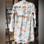 Fish dress shirt long sleeve button down coverup watercolor print beach swim White Photo 1