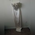 New Sau Lee Maxi Dress White Satin Noah Gown Strapless Bridal Wedding sz4 flaw Size 4 Photo 4