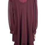 VTG Lady Hampton Nites Wine Chiffon Tiered Dress Sheer Sleeves Sz 22 US Made New Red Photo 0