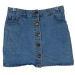 POL Mini Skirt Womens S Medium Wash Denim Button Front Stretch Embroidered 90s Photo 0