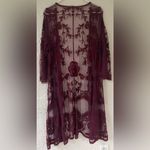 Lane Bryant  Medium-Sleeve Lace Embroidered Mesh Duster in Winetasting;size 10\12 Photo 4