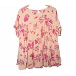 Free People We The Free Moon City Floral Linen Top Peach Pink Ruffle Hem Boho S Oversized Photo 3