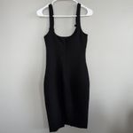 Likely  Women's Black Midi Sheath Dress Sz 4 Bow Accents Slit LBD Office Siren Photo 3