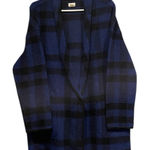 Aspen Blue & Black Plaid Wool Blend Oversized Open Cardigan Blanket Car Coat Size M Photo 0