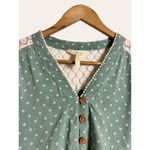Matilda Jane Green Lace Polka Dot Print V-Neck 3/4 Sleeve Button Up Top Size L Photo 4
