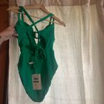 Becca Rebecca Virtue Modern Edge Ribbed Bandeau One Piece Swimsuit Green NWT L Photo 5