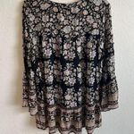 AMERICAN EAGLE Black Floral Long Sleeve Tier Boho Mini Dress Tunic Womens Medium Photo 1