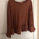 Altar'd State NWT Altar’d State $65 Burnt Orange Ruffle Babydoll Long Sleeve Tee 100% Cotton M Photo 3