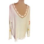 Hem & Thread  Star Knit V-Neck Sweater Distressed Hem Boho Cozy Photo 1