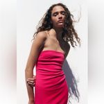 ZARA NWT pink fuchsia ruched fitted strapless tube midi dress Photo 7