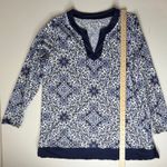 Lands' End  Floral Tunic Top Size XL Blue Soft Stretch Coastal Comfy Resort V-Neck Photo 6