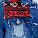 Mudd Women's Blue Denim Trucker Jacket Navajo Blanket Shoulders size Small Photo 3
