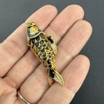 Chinese 2" Cloisonne Black Enamel Gold Fill Articulated Koi Fish Pendant Charm Photo 3