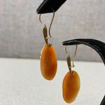 Vintage Italian Gold Cameo Earrings Oval Carved Shell Woman Face Dangle Old Orange Photo 3