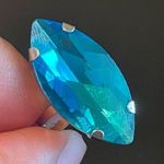 Adjustable teal crystal silver plated ring Photo 6