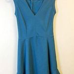 J.Crew Dress Peacock Blue/Teal Sleeveless V Neck Ruffle Hem Fit & Flare Sz 0 EUC Photo 0