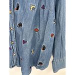 Holiday Editions Halloween Blue Denim Button Top 1X Pumpkin Black Cat Star Moon Photo 2