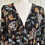 Leota Plus Dress Black Floral 3/4 Sleeve Faux Wrap Belted Midi Dress Size 2X Photo 3