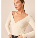 Reformation Minnie Ivory V-Neck Wrapped Knit Long Sleeve Ribbed Sweater Top XS Photo 0