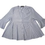 Pomander Place Tuckernuck Addie Blouse Striped Blue Bell Sleeve Tunic Top Small Photo 0