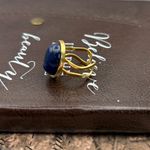 Handmade Blue Lapis Gemstone Ring • Gold Adjustable •  Boho Vintage Style Photo 4