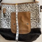MYRA BAG BRAND..PIVOT PRINT SHOULDER BAG ADJUSTABLE STRAP TAN SUEDE DARK CANVAS Photo 13