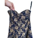 Vintage 1980s Strapless Floral Gold Foil Burnout Mini Dress 6 Prom Event Party Blue Photo 3