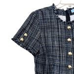 Draper James  Black Blue Tweed Short Sleeve Gold Button Top Size 4 Photo 3