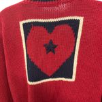 Marsh Landing Knit Sweater Top American Flag Star Heart Patriotic Red Small VTG Photo 4