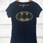 DC Comics Black Fitted Tee with Gold Embellished Batman Logo Women’s Size Large Photo 0