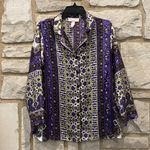 Oscar de la Renta  Blue & White Print Button Close Long Sleeve Pajama PJ Top L Photo 0