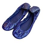 Tory Burch Women’s 7.5 Eddie Embossed Snake Print Flats Royal Blue Slip On Photo 2