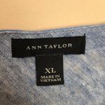 Ann Taylor  Women’s Linen Heather Blue Lace Trim Open Back Batwing Sleeve Blouse Photo 6