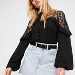 Free People Little Bit Of Love Crochet Lace Ruffle Keyhole Blouse Black Size XS Photo 0